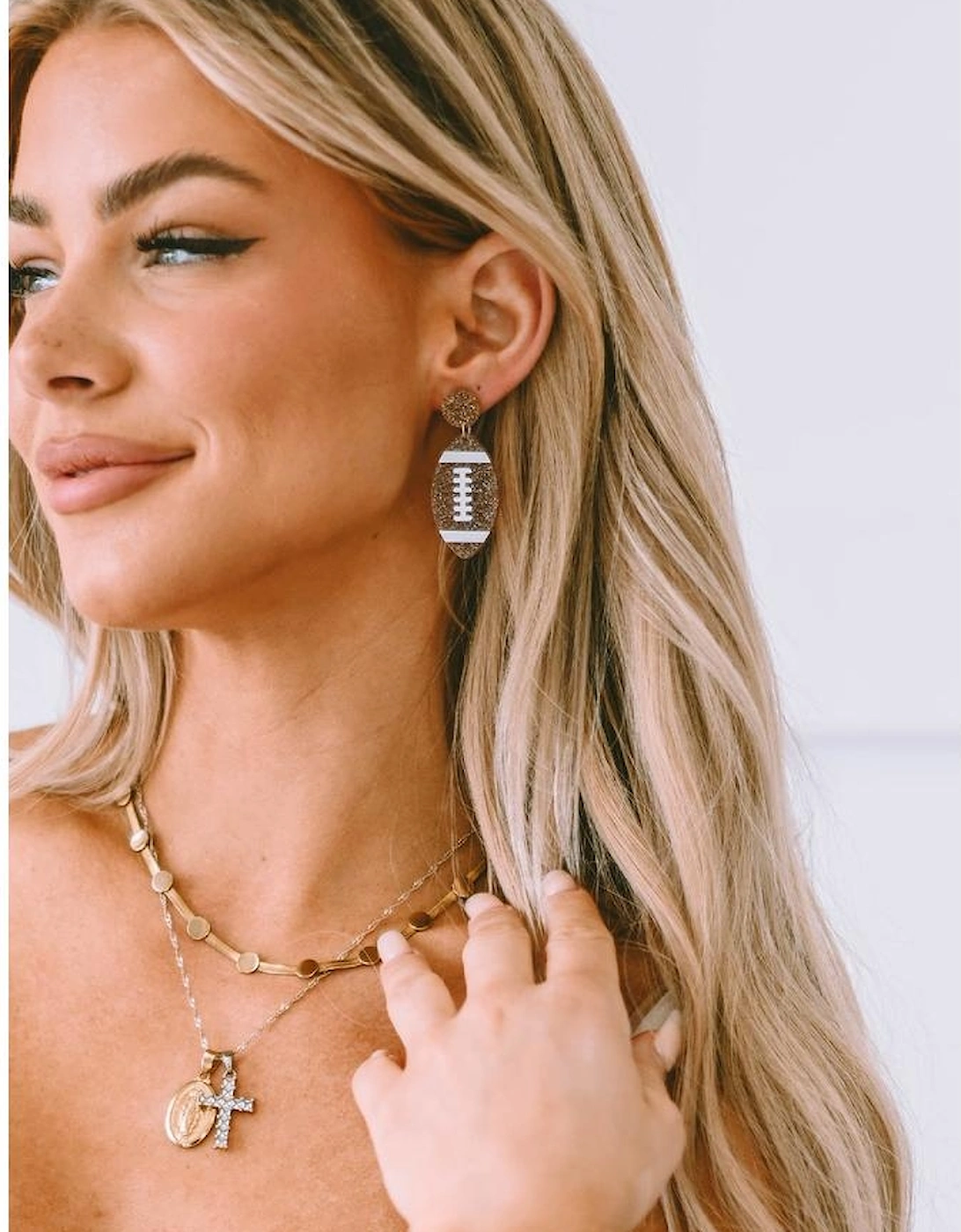 Brown Glittering Rugby Pendant Earrings, 12 of 11