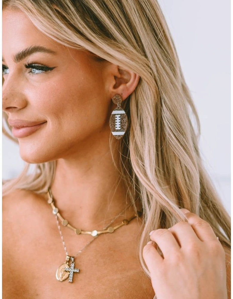 Brown Glittering Rugby Pendant Earrings