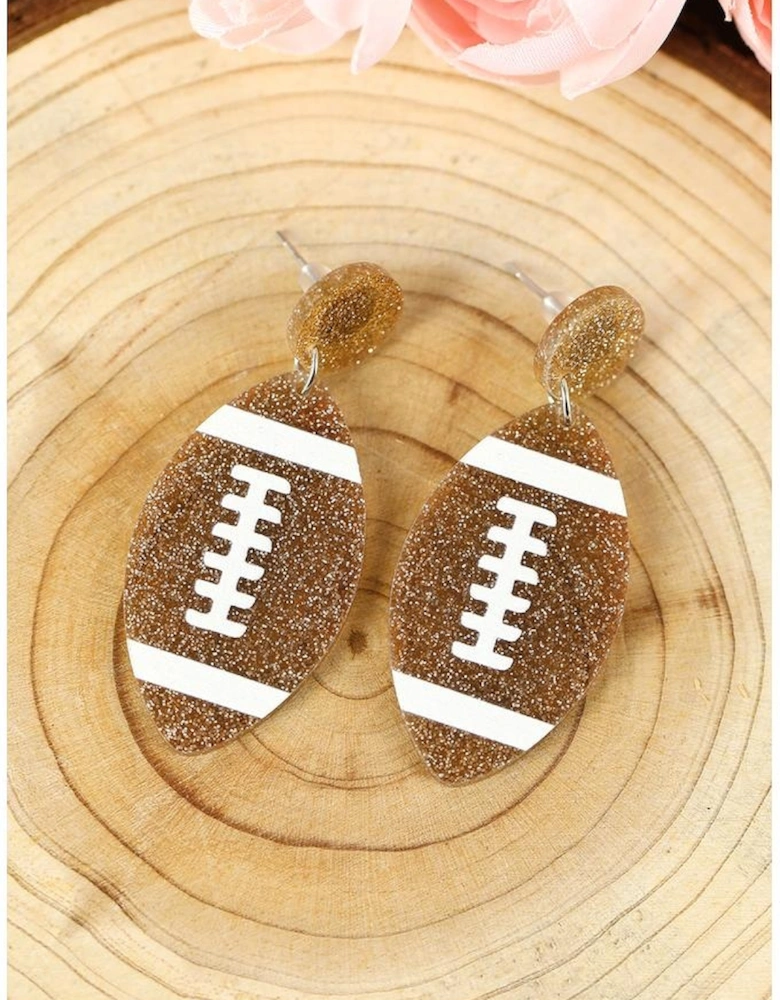 Brown Glittering Rugby Pendant Earrings