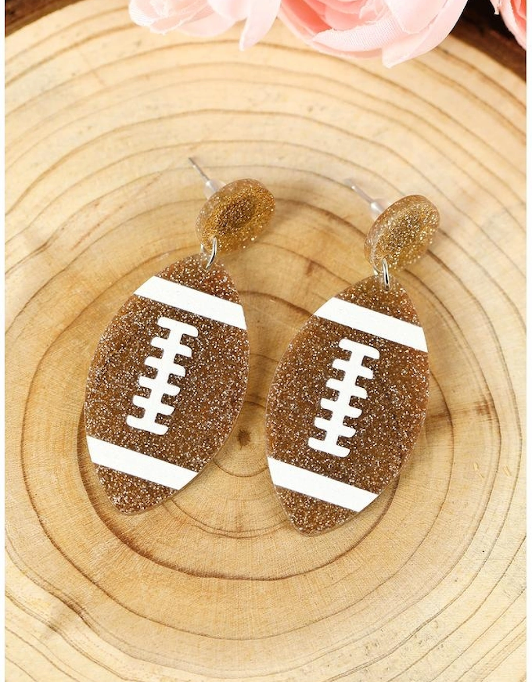 Brown Glittering Rugby Pendant Earrings