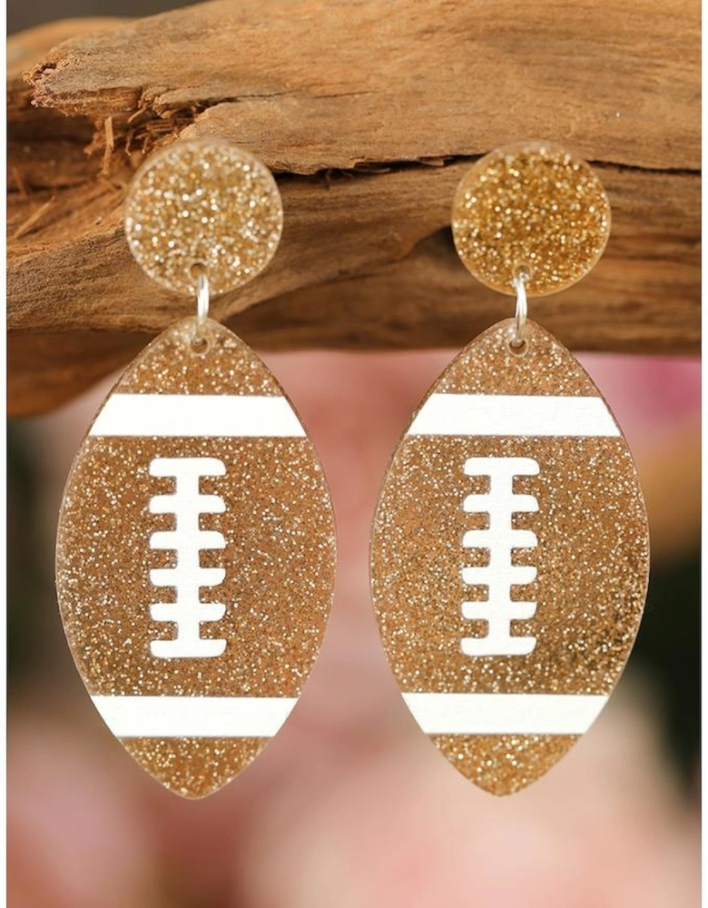 Brown Glittering Rugby Pendant Earrings