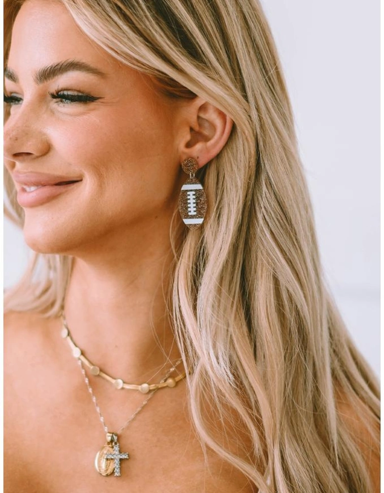 Brown Glittering Rugby Pendant Earrings