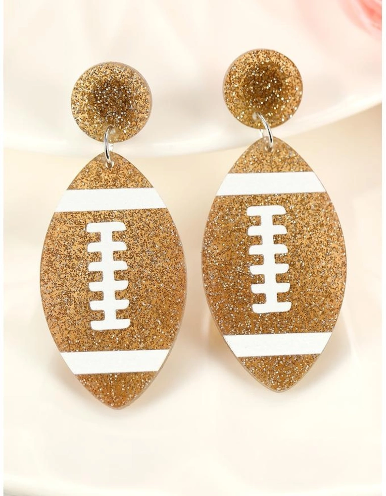 Brown Glittering Rugby Pendant Earrings