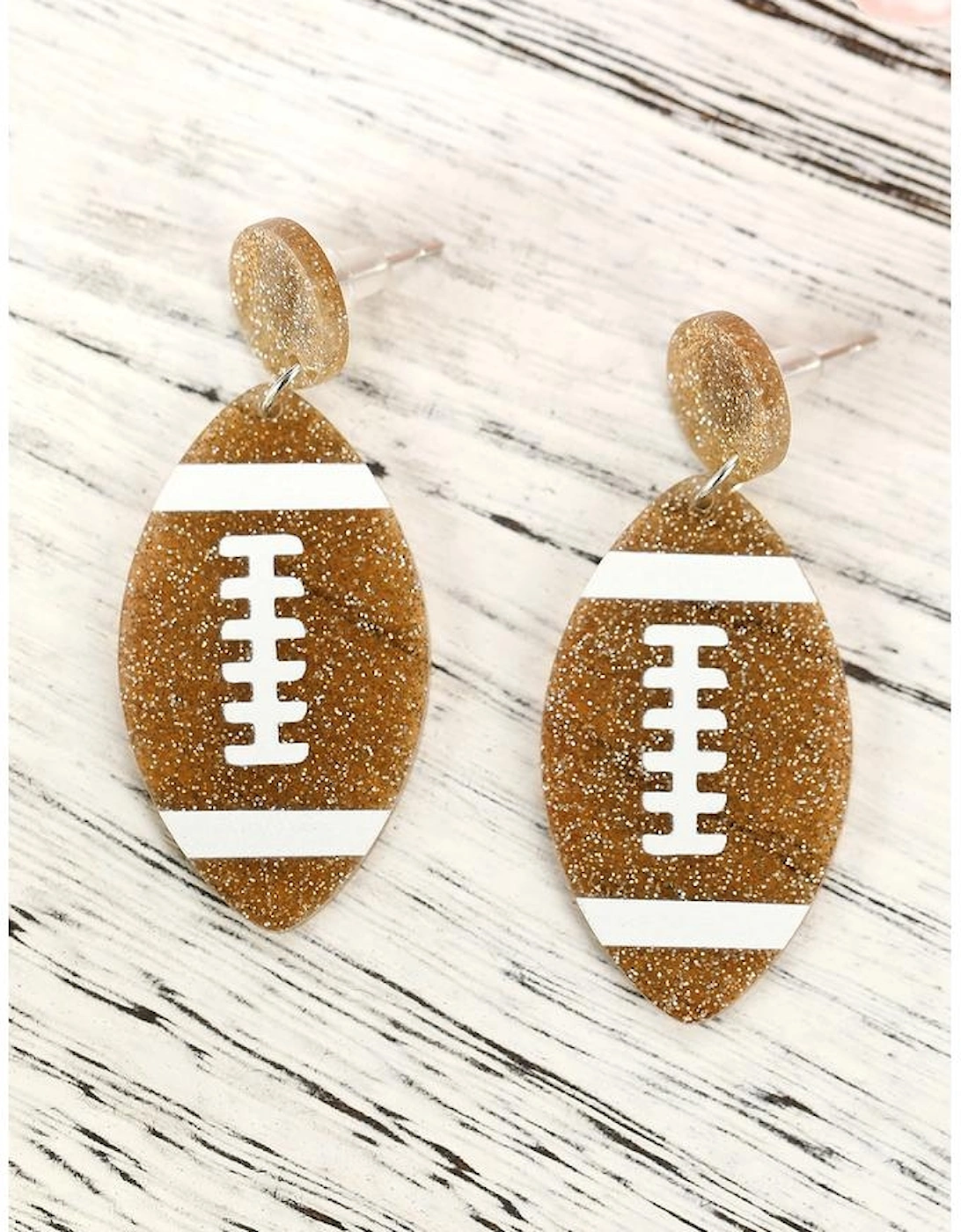 Brown Glittering Rugby Pendant Earrings