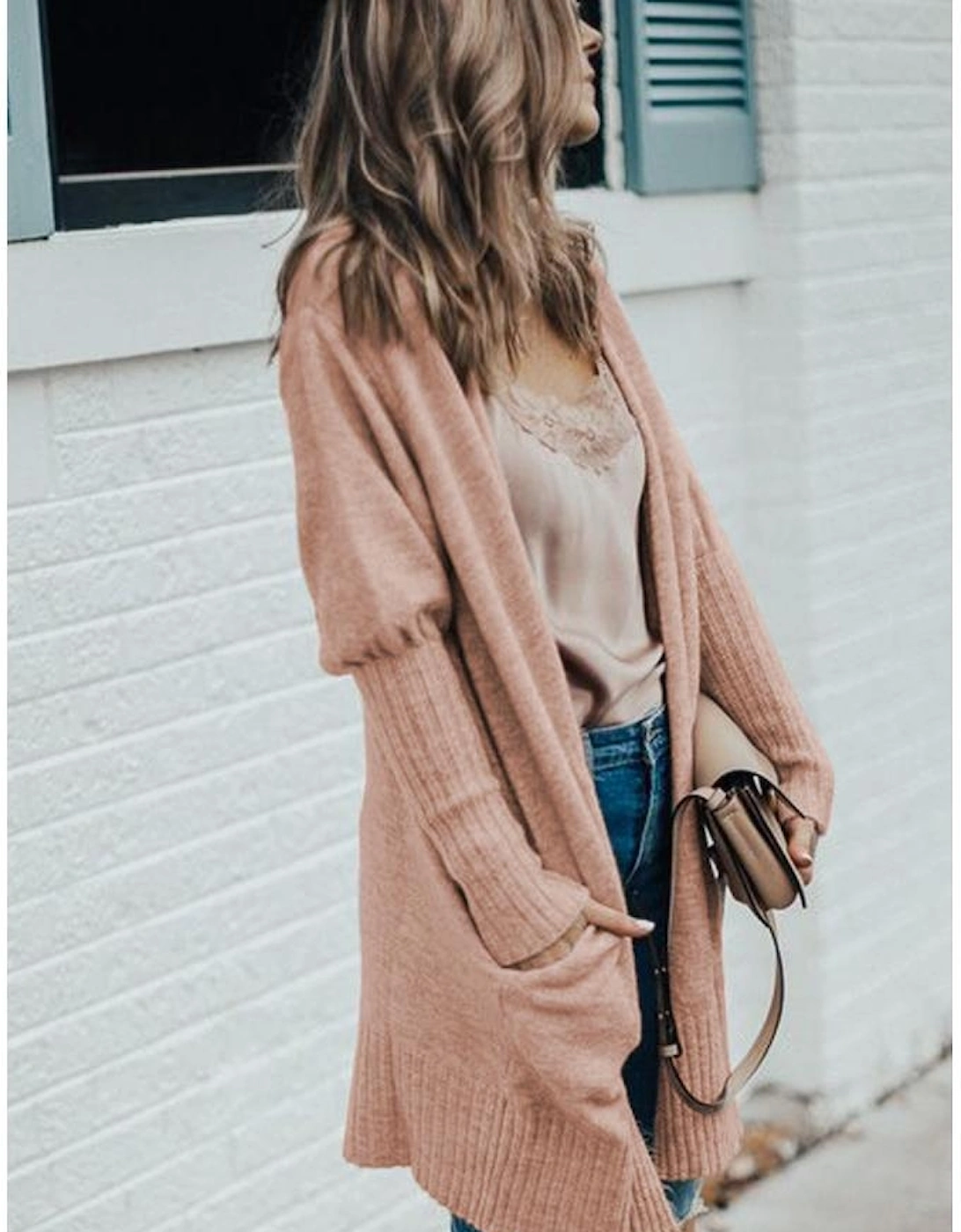 Smoke Gray Ribbed Trim Puff Sleeve Open Cardigan, 6 of 5