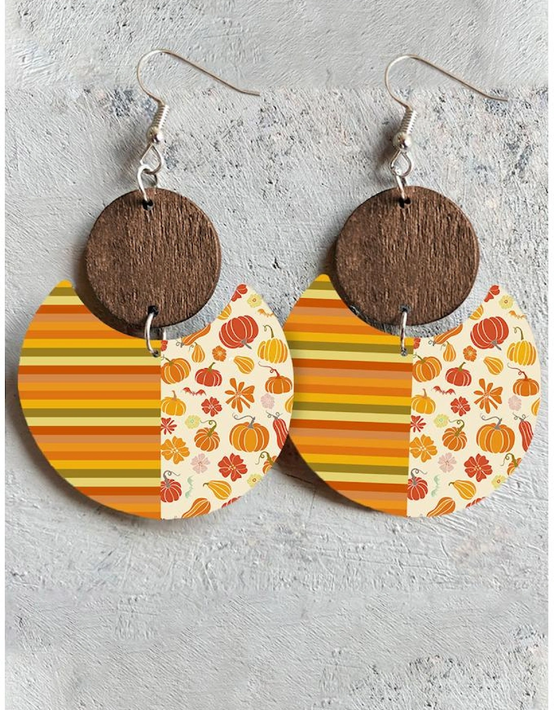 Azura Exchange Stripes Pumpkins Printed Wood Decor Earrings