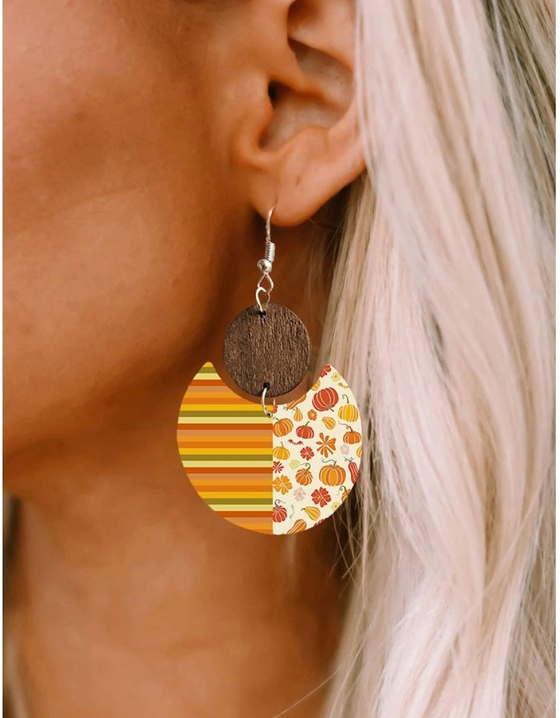 Azura Exchange Stripes Pumpkins Printed Wood Decor Earrings