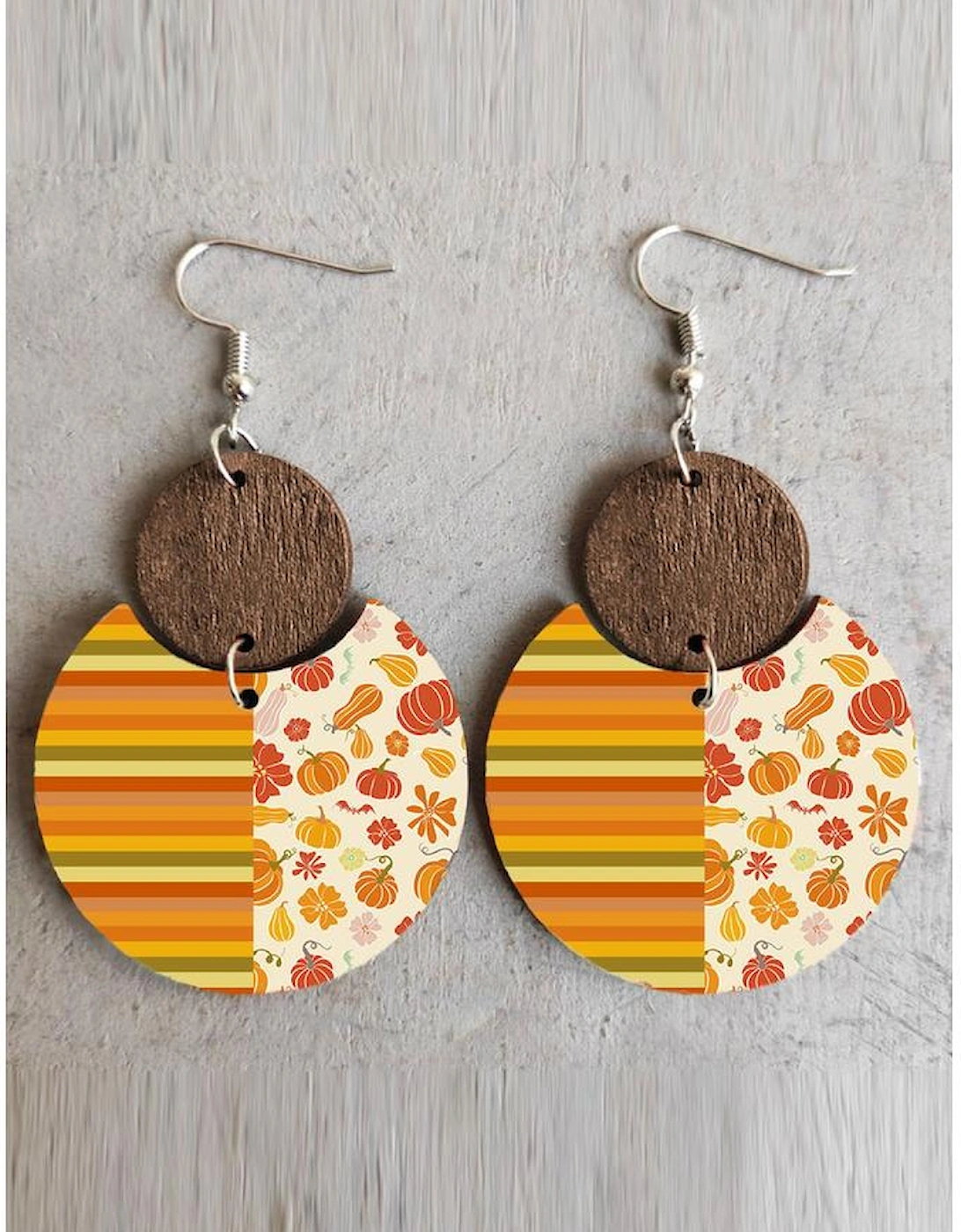 Azura Exchange Stripes Pumpkins Printed Wood Decor Earrings, 4 of 3