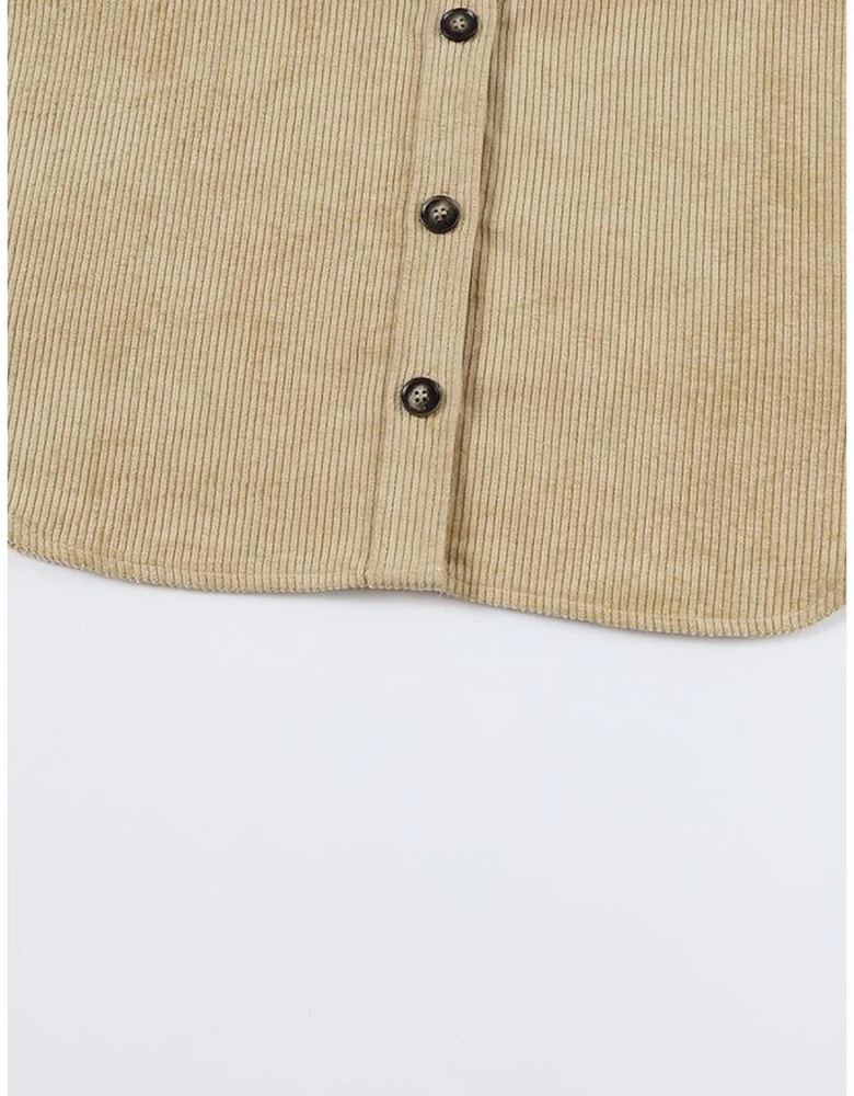 Khaki Aztec Print Patchwork Frayed Edge Corduroy Jacket