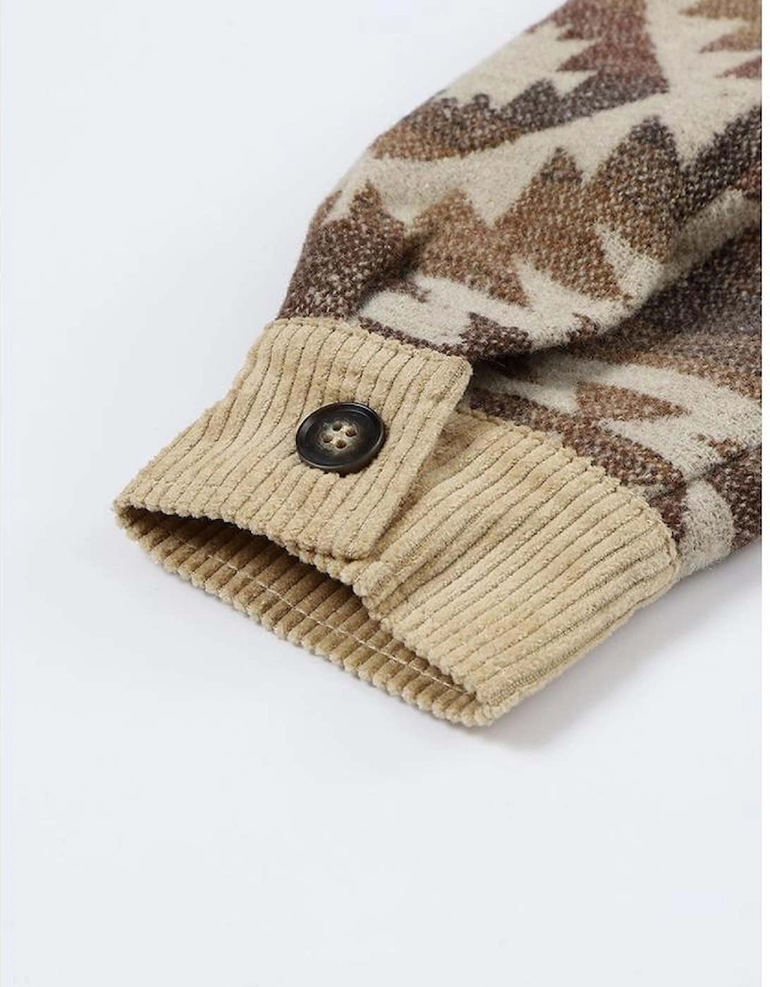 Khaki Aztec Print Patchwork Frayed Edge Corduroy Jacket, 16 of 15
