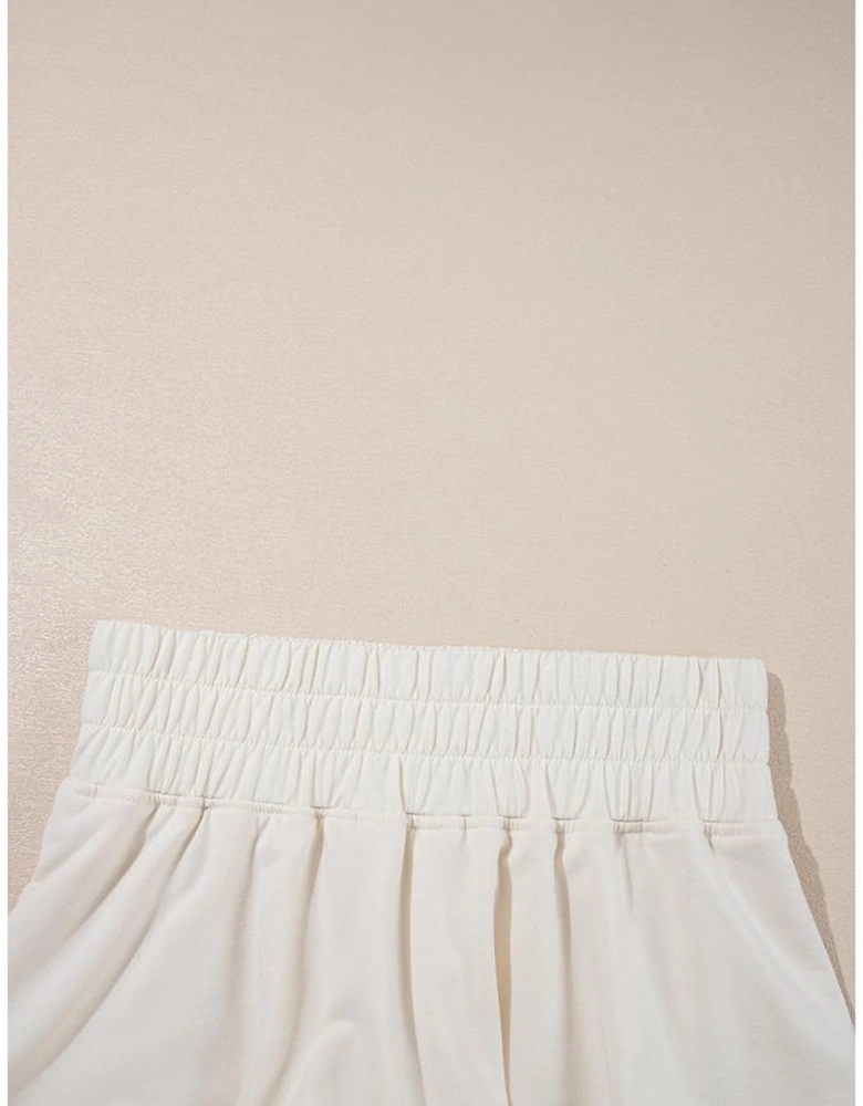 Beige 2pcs Cropped Tee and Ruffle High Waist Skort Set