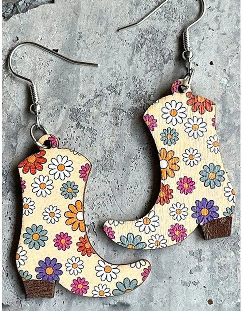 Azura Exchange Floral Print Wooded Boots Earrings