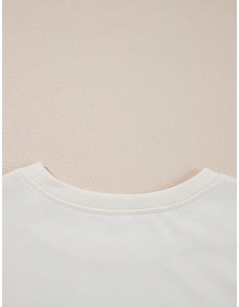 Beige 2pcs Cropped Tee and Ruffle High Waist Skort Set