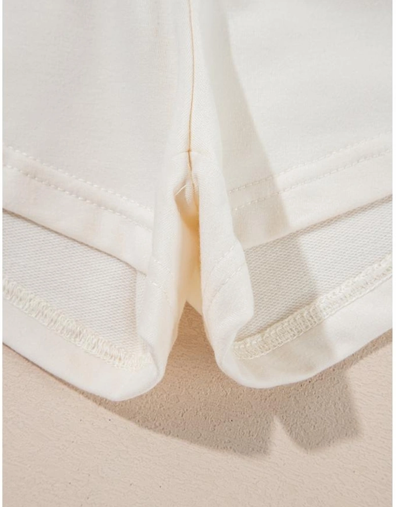 Beige 2pcs Cropped Tee and Ruffle High Waist Skort Set