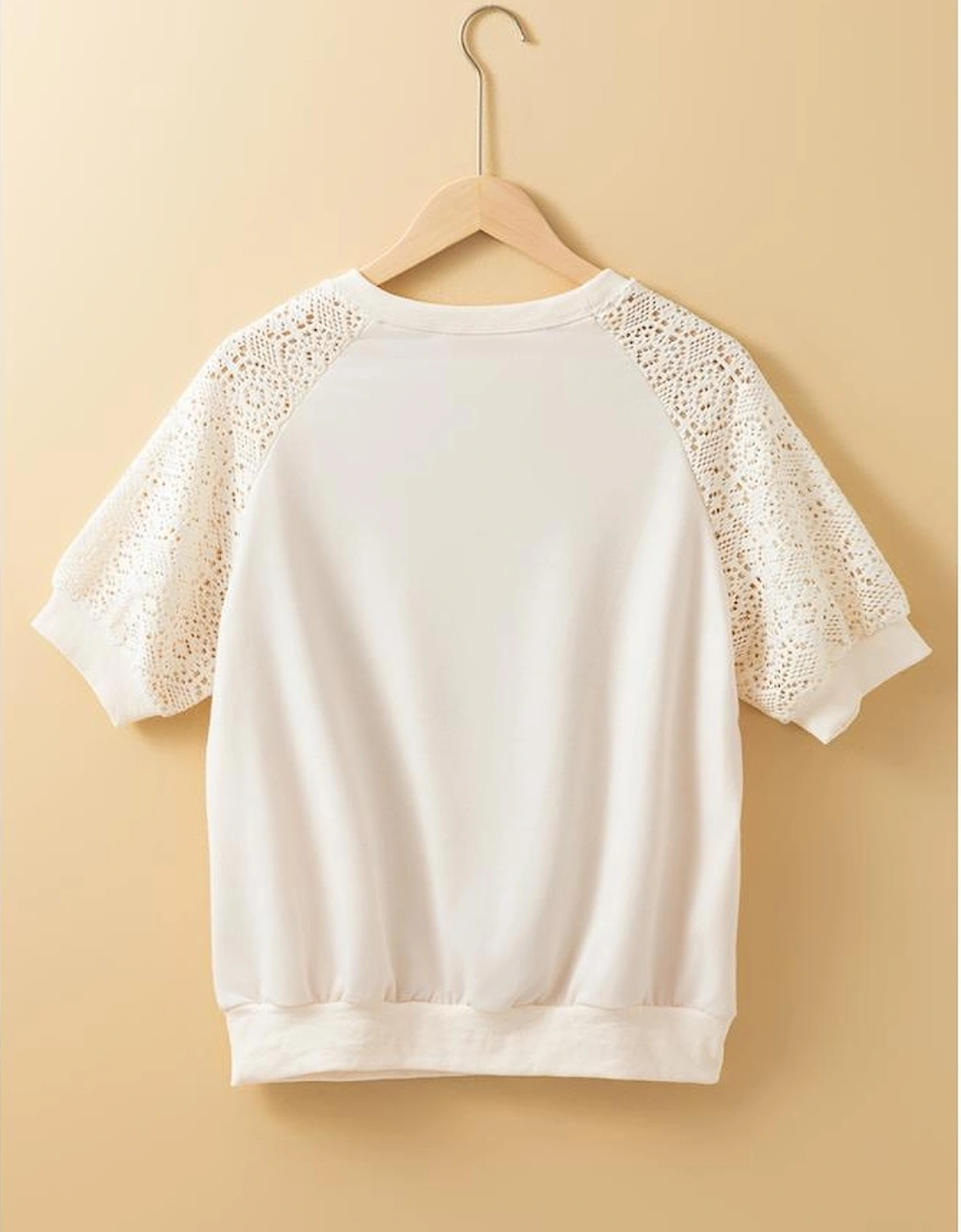 Jet Stream Lace Crochet Short Sleeve Round Neck T Shirt