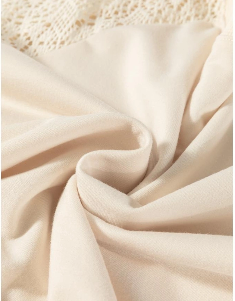 Jet Stream Lace Crochet Short Sleeve Round Neck T Shirt