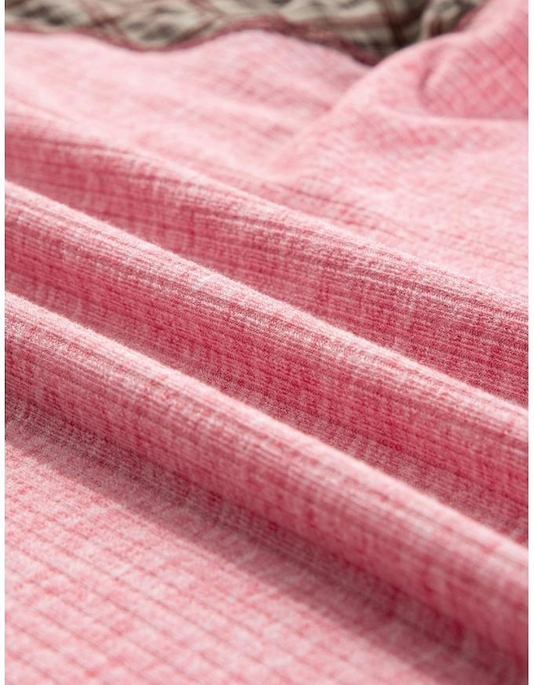 Fushia Mixed Print Raglan Sleeve Ribbed Knit Patchwork Blouse