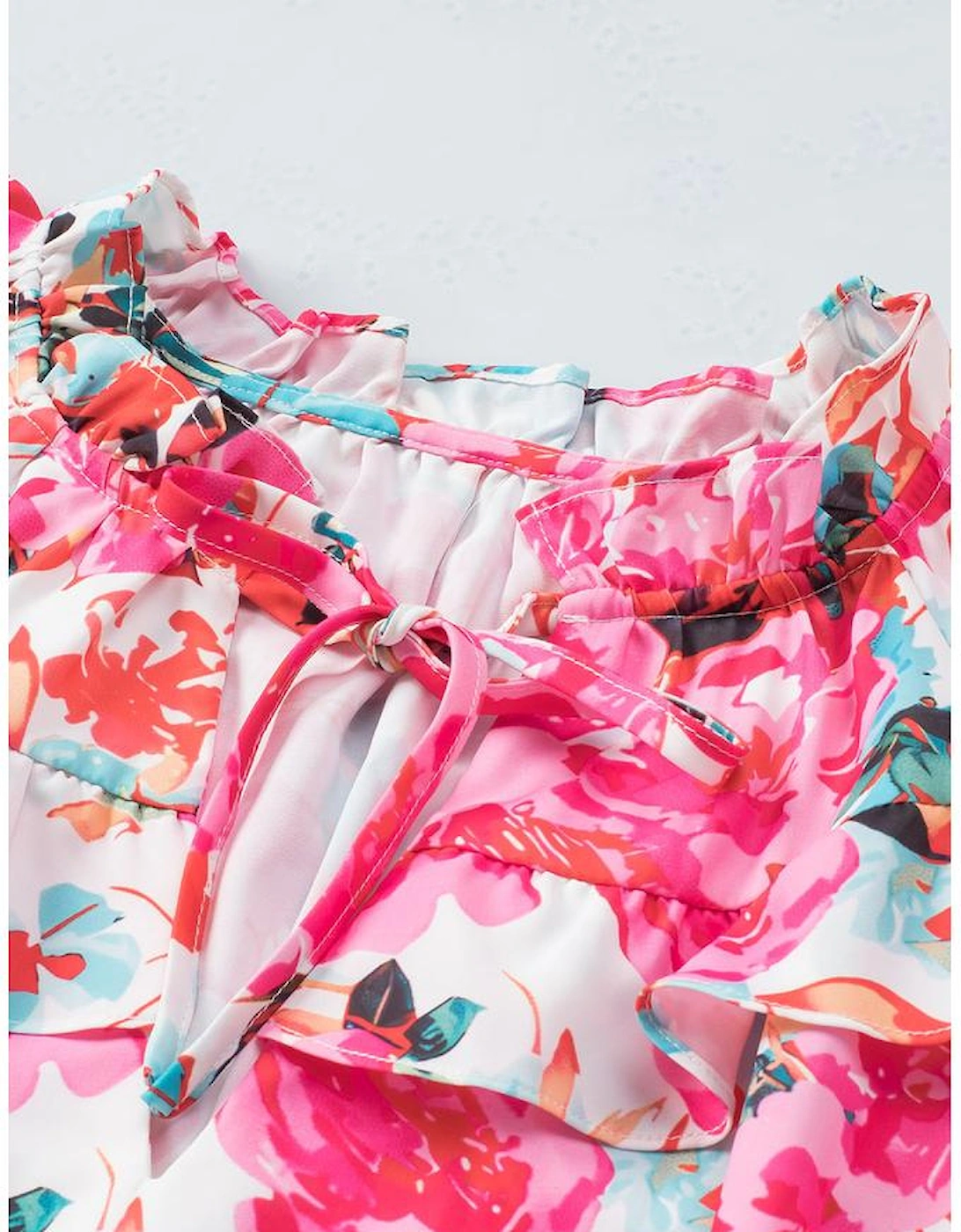 Rose Ruffle Flutter Sleeve Floral Print Blouse