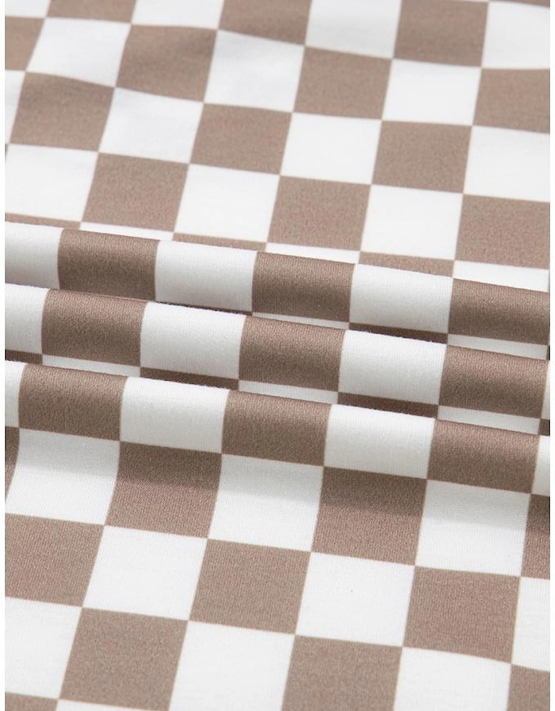 Khaki Double Checkered Patchwork Tie Neck Oversize Hoodie