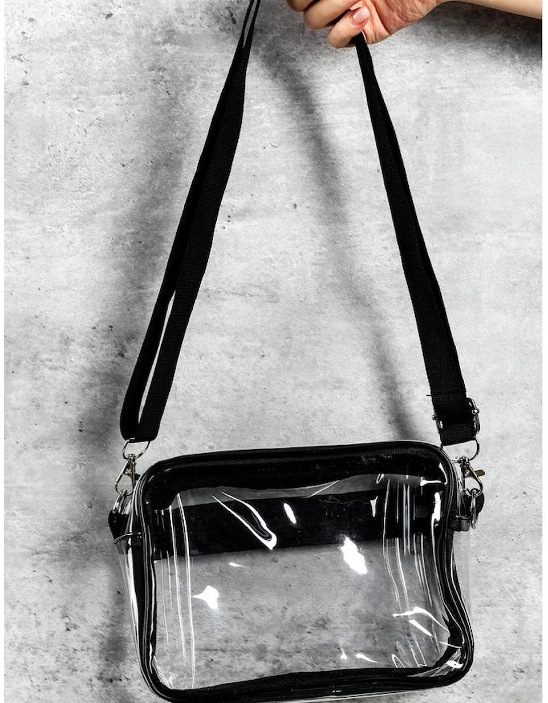Black Multi-Pocket Contrast Edge Detachable Strap Clear Shoulder Bag