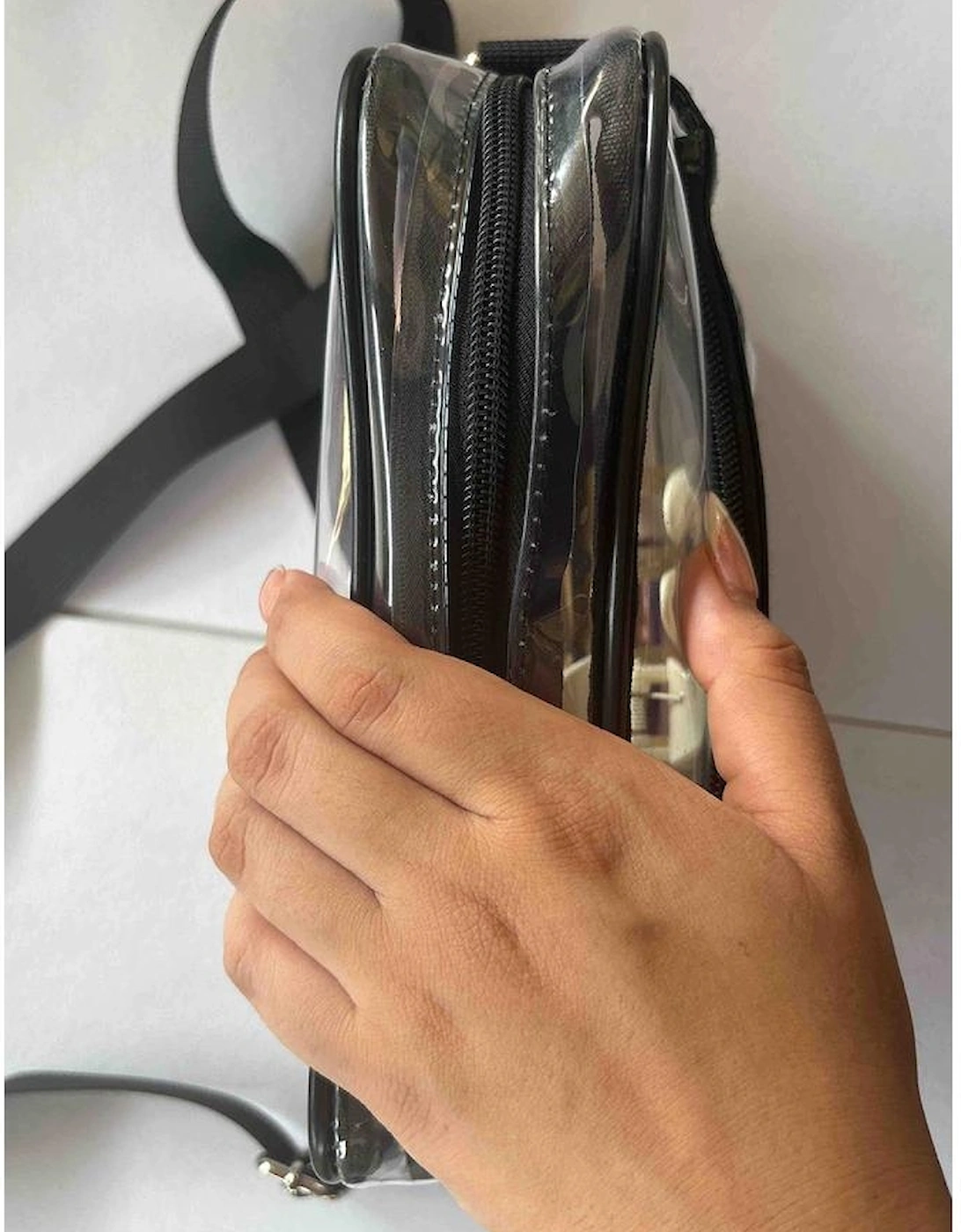 Black Multi-Pocket Contrast Edge Detachable Strap Clear Shoulder Bag