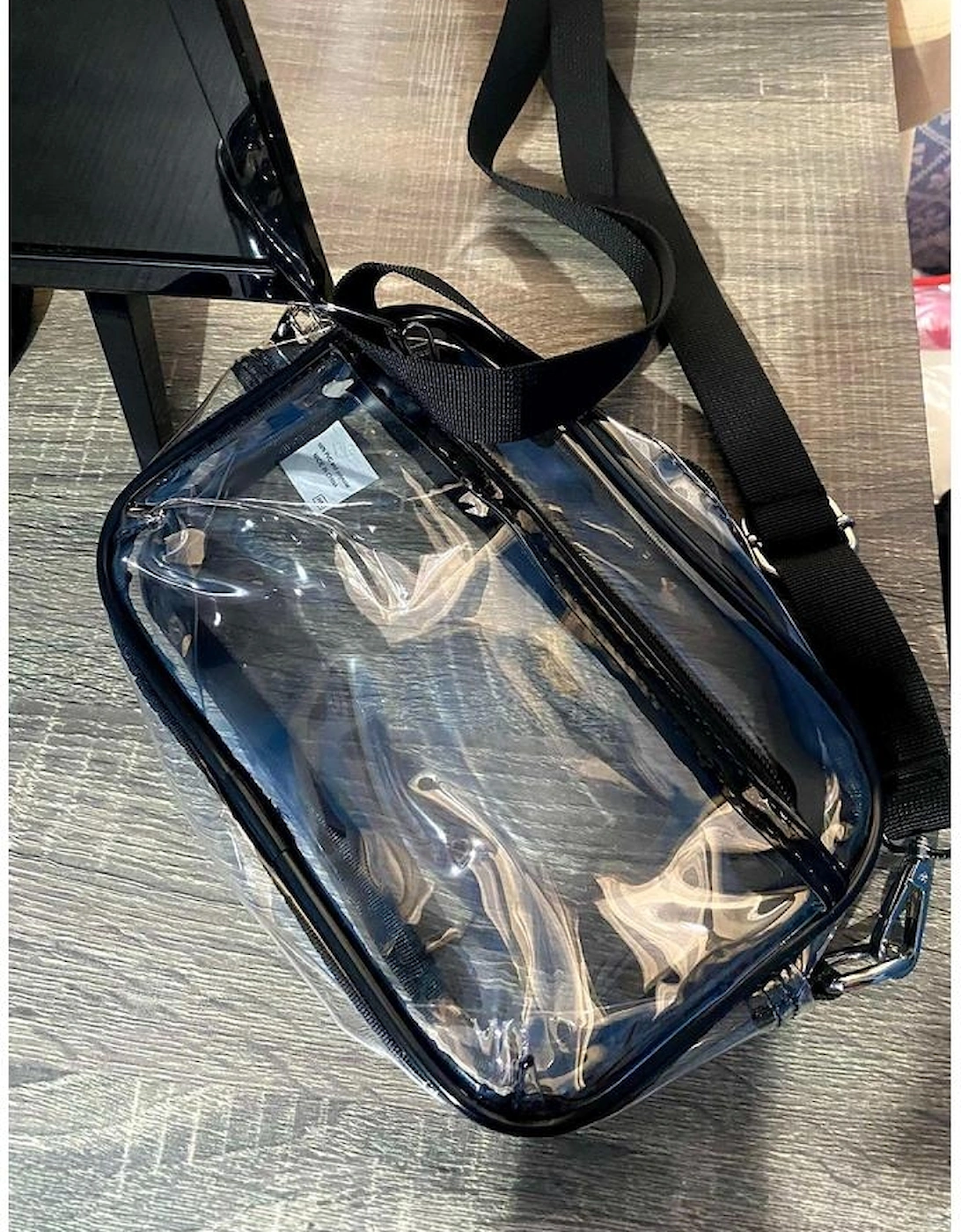 Black Multi-Pocket Contrast Edge Detachable Strap Clear Shoulder Bag, 15 of 14