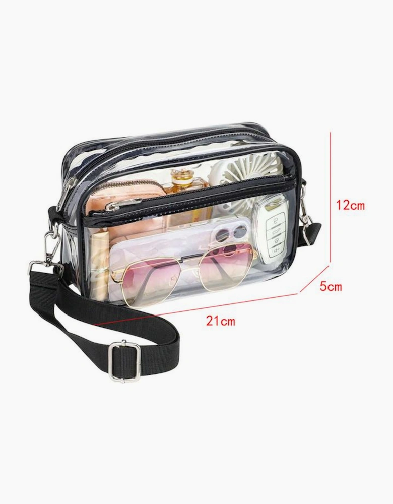 Black Multi-Pocket Contrast Edge Detachable Strap Clear Shoulder Bag