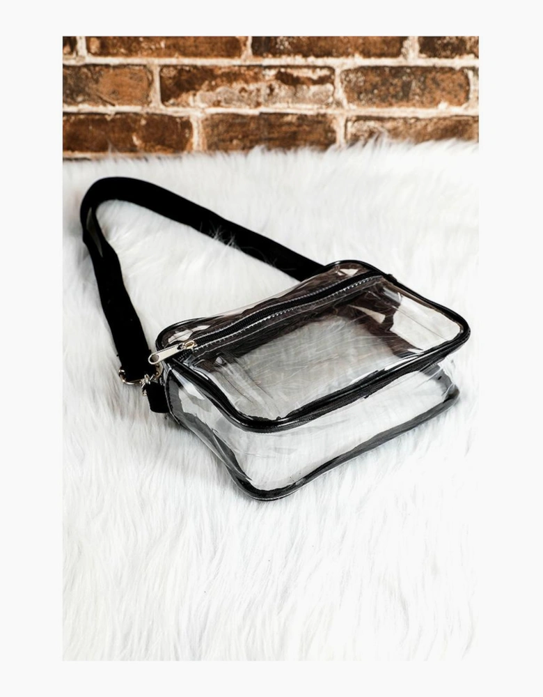 Black Multi-Pocket Contrast Edge Detachable Strap Clear Shoulder Bag