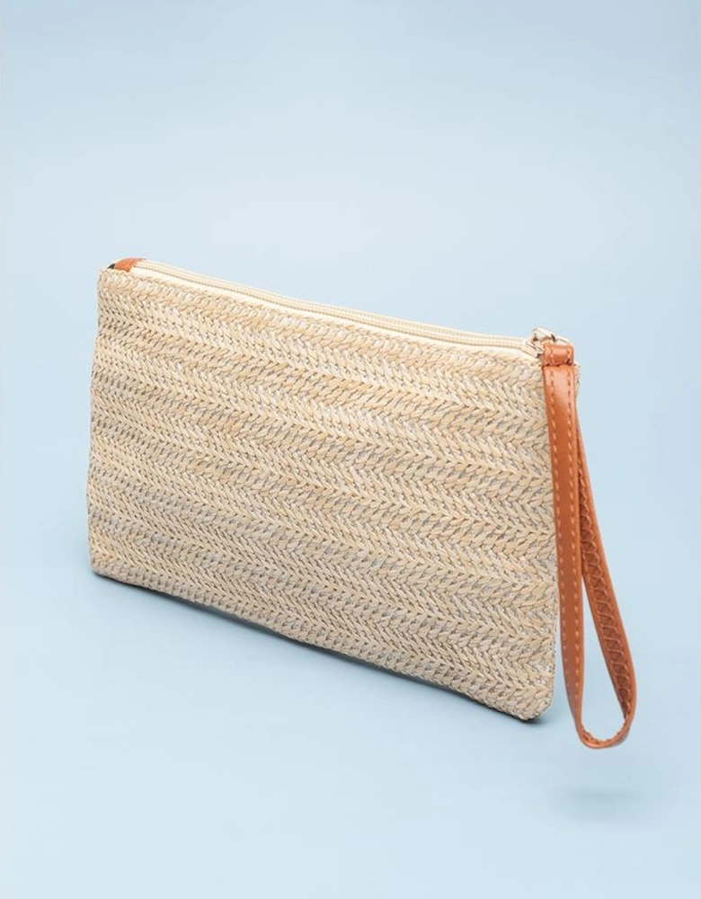 Oatmeal Straw Woven Wrist Strap Zipper Large Wallet
