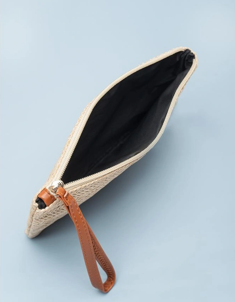 Oatmeal Straw Woven Wrist Strap Zipper Large Wallet