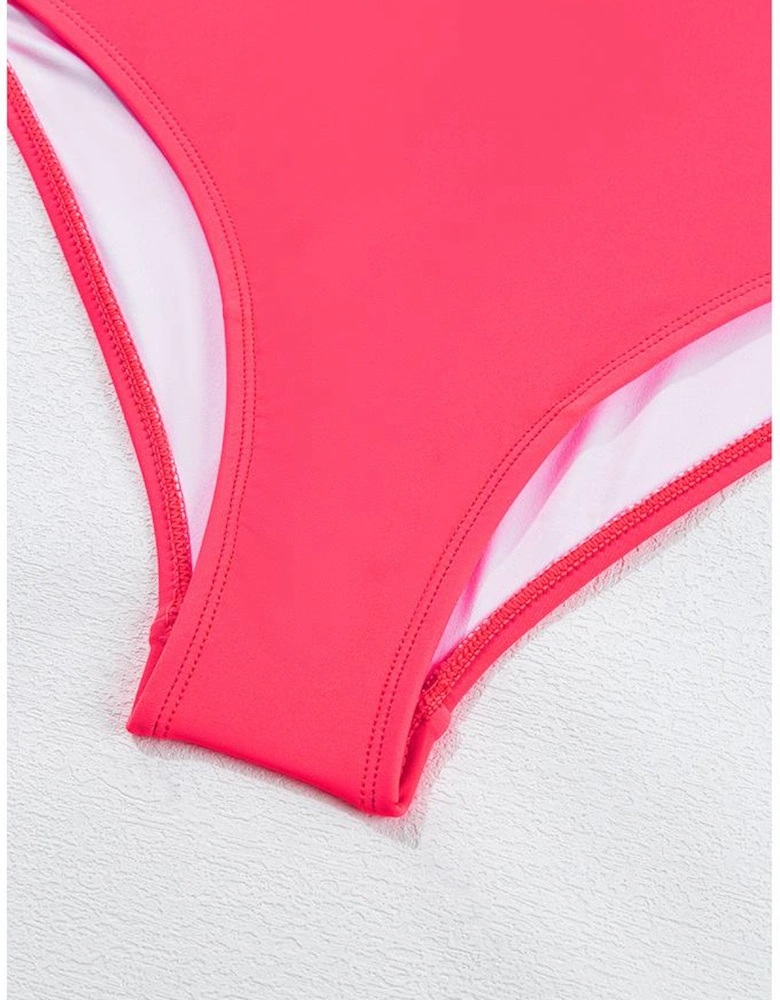 Vitality Orange Color Block Ruffled Knotted Backless One Piece Swimsuit