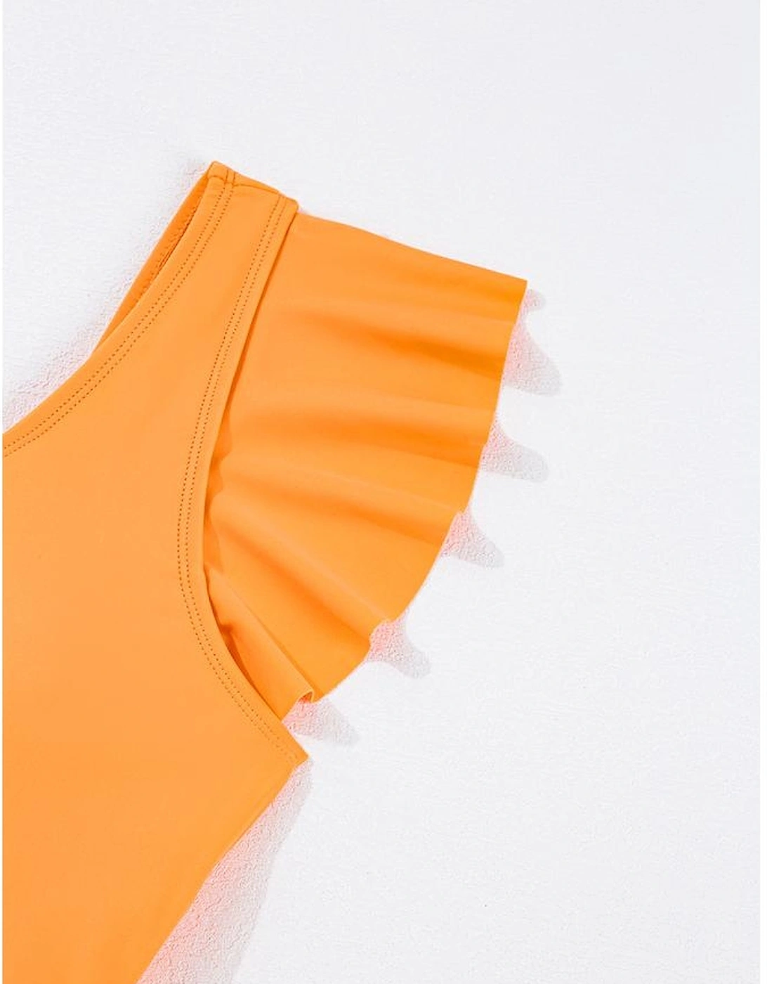 Vitality Orange Color Block Ruffled Knotted Backless One Piece Swimsuit