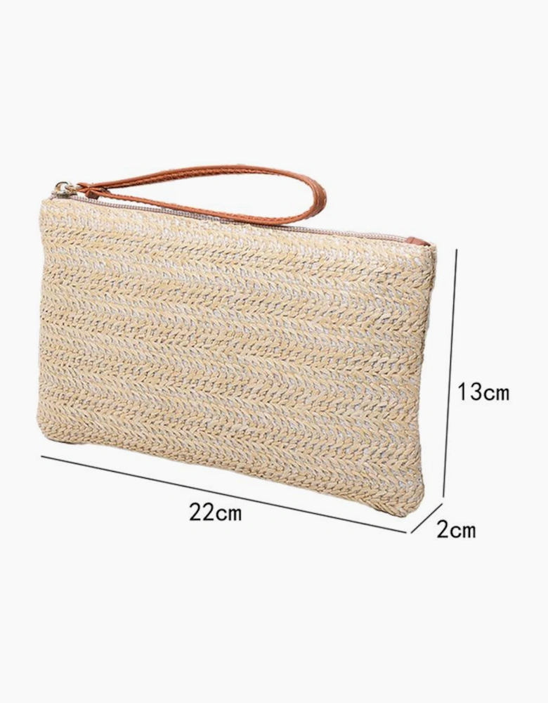 Oatmeal Straw Woven Wrist Strap Zipper Large Wallet