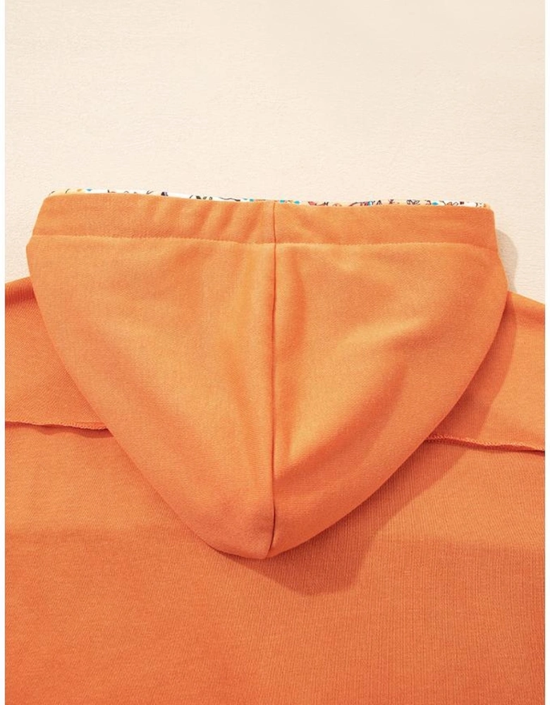 Flamingo Mix Floral Patchwork Side Slit Drawstring Hoodie