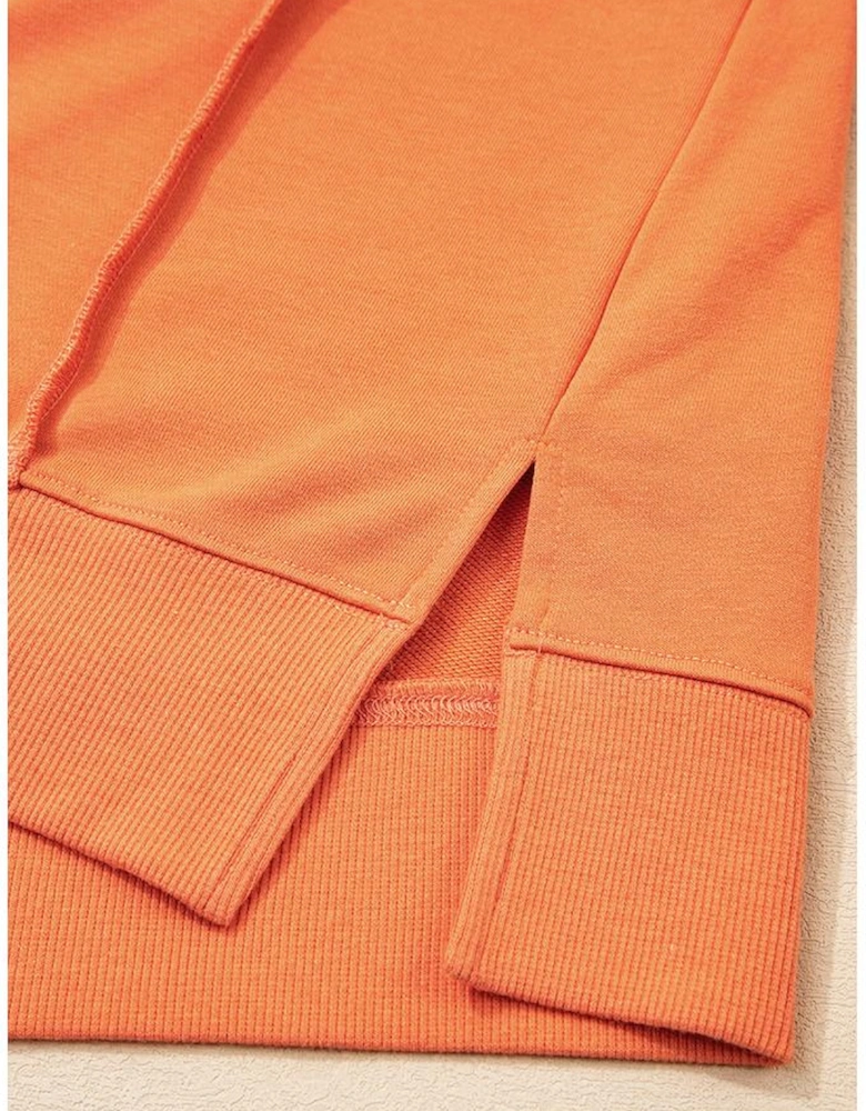 Flamingo Mix Floral Patchwork Side Slit Drawstring Hoodie