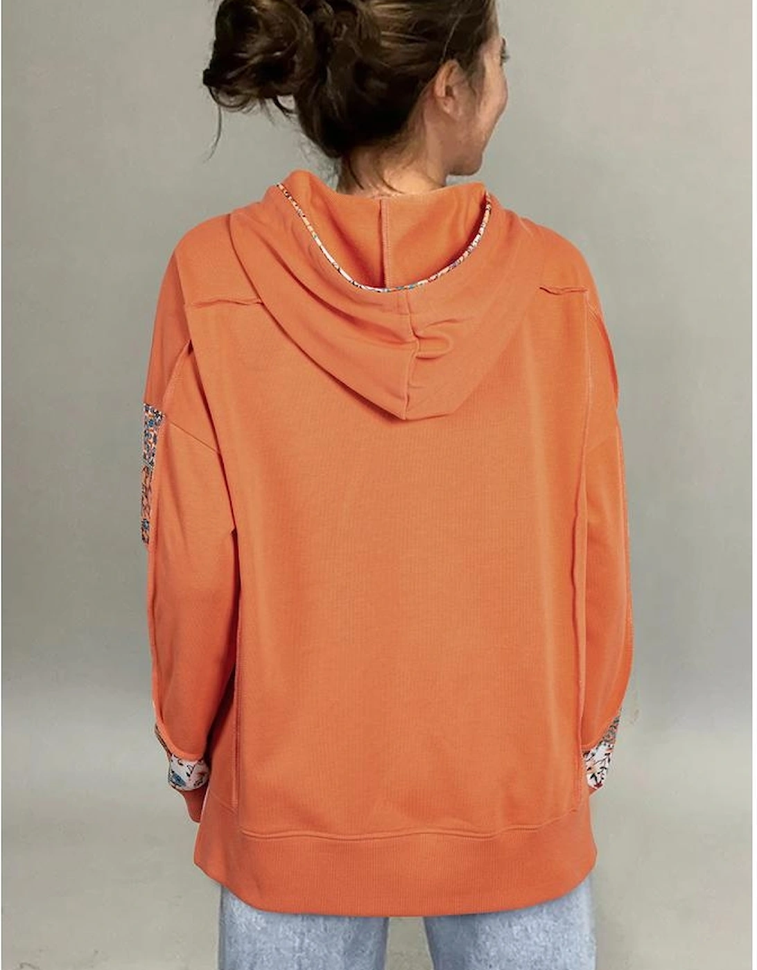 Flamingo Mix Floral Patchwork Side Slit Drawstring Hoodie, 11 of 10