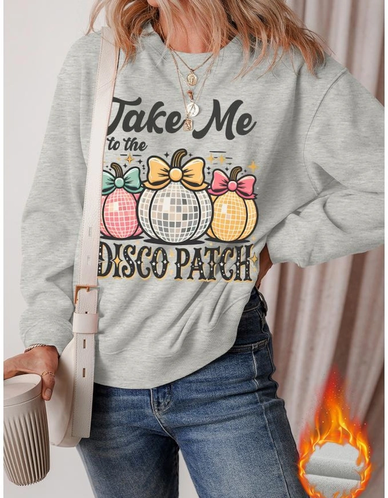 Gray Disco Ball Bowknot Pumpkin Graphic Crewneck Sweatshirt