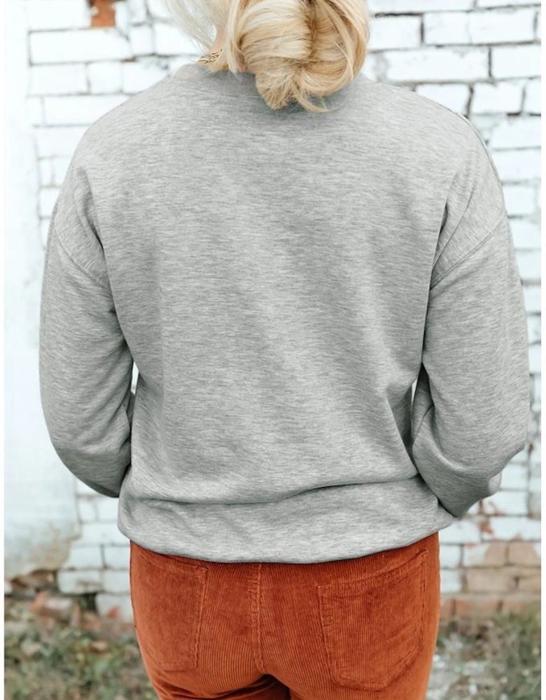 Gray Disco Ball Bowknot Pumpkin Graphic Crewneck Sweatshirt