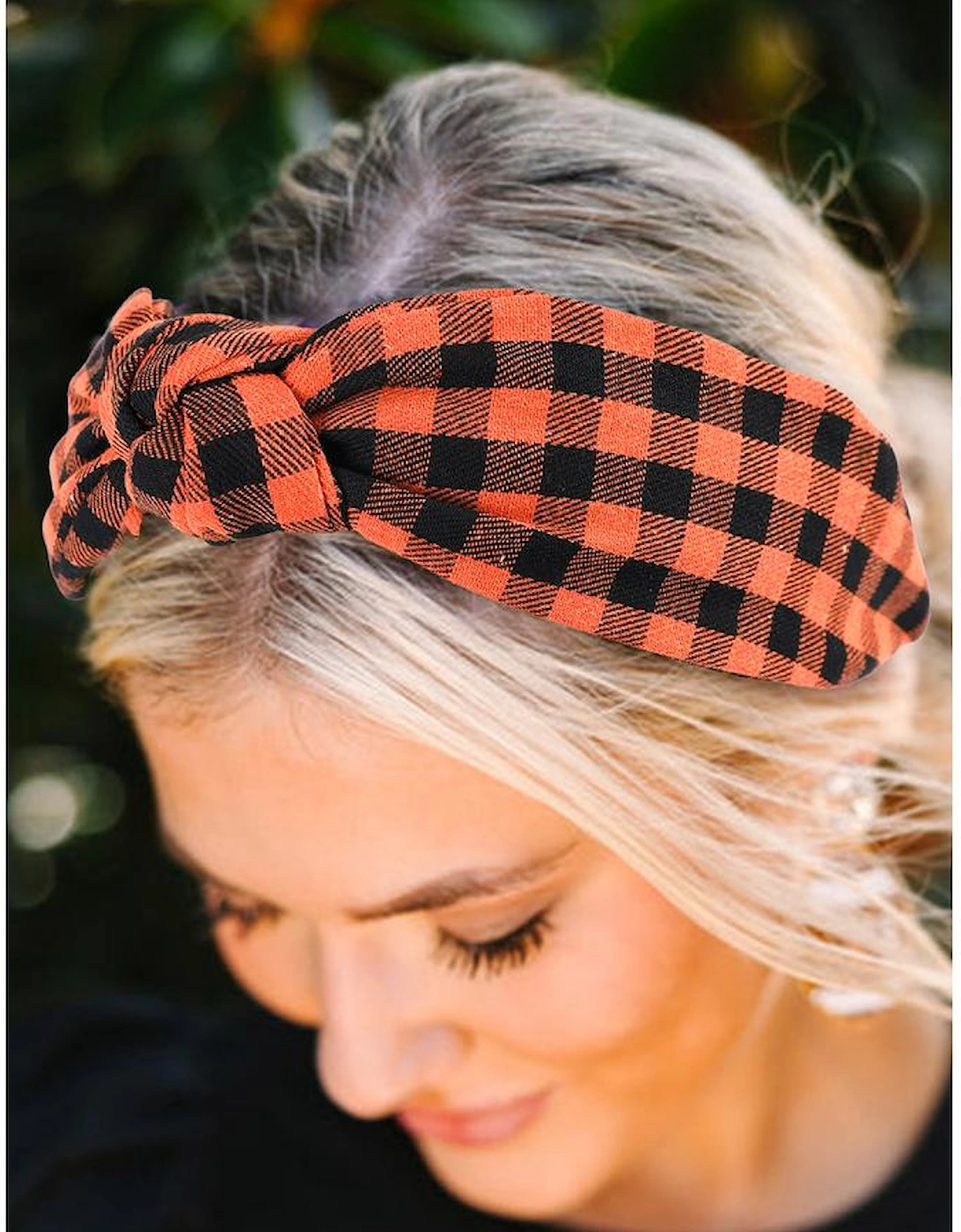 Azura Exchange Orange Halloween Plaid Print Knotted Headband
