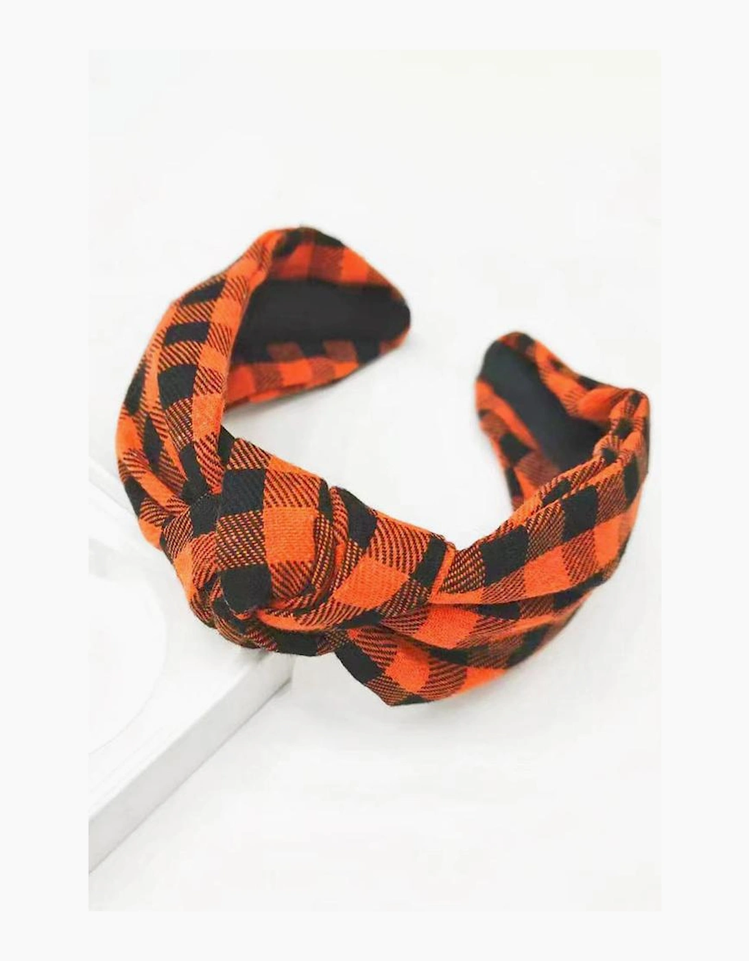 Azura Exchange Orange Halloween Plaid Print Knotted Headband, 5 of 4