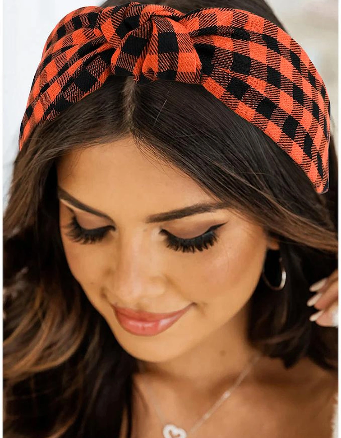 Azura Exchange Orange Halloween Plaid Print Knotted Headband