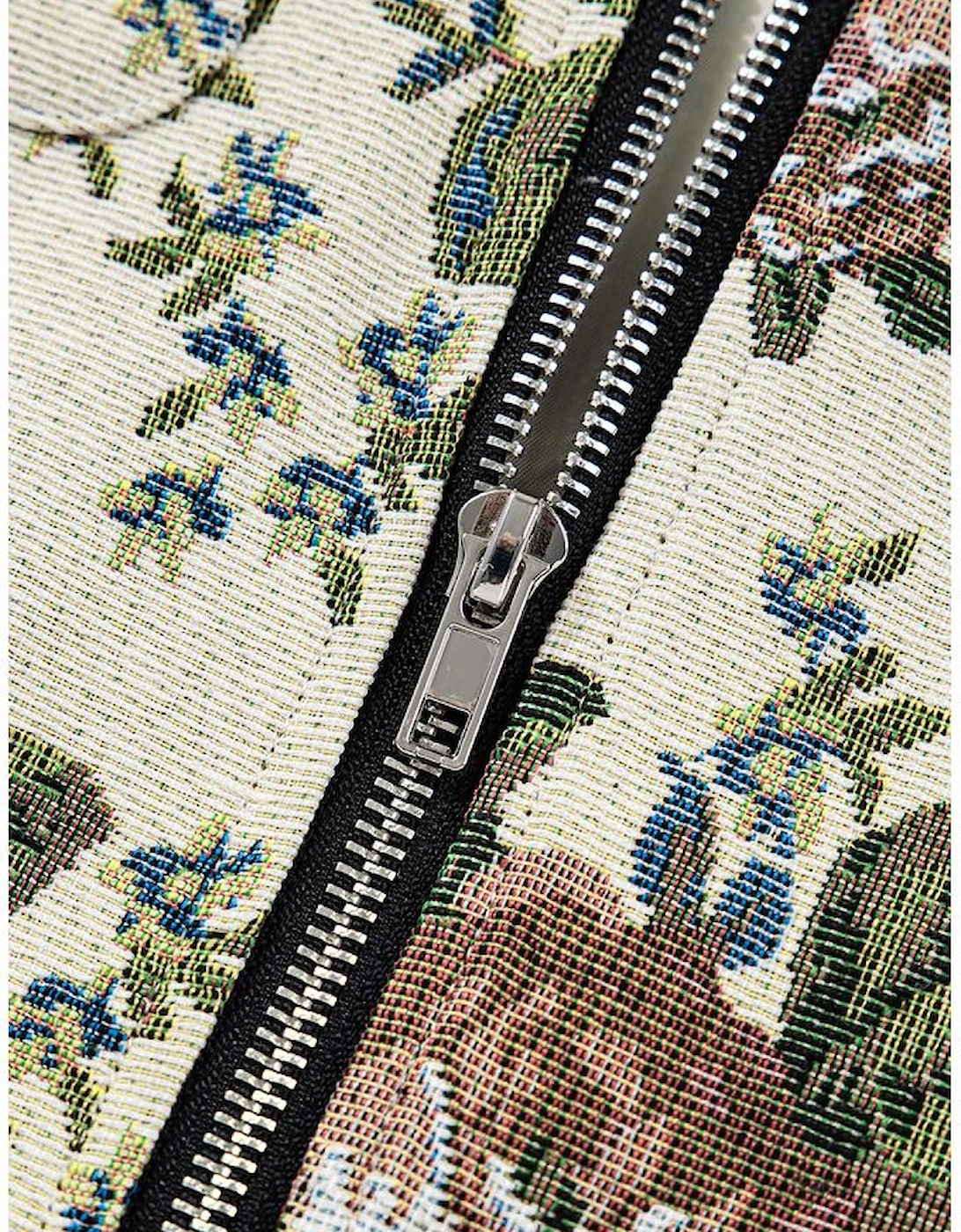 Khaki Floral Print Zip Up Contrast Collared Jacket