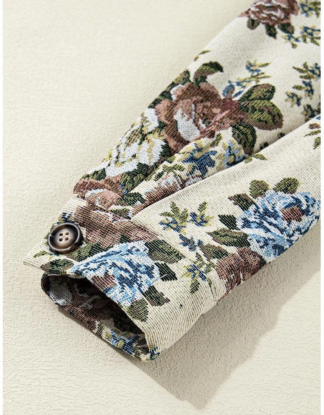 Khaki Floral Print Zip Up Contrast Collared Jacket