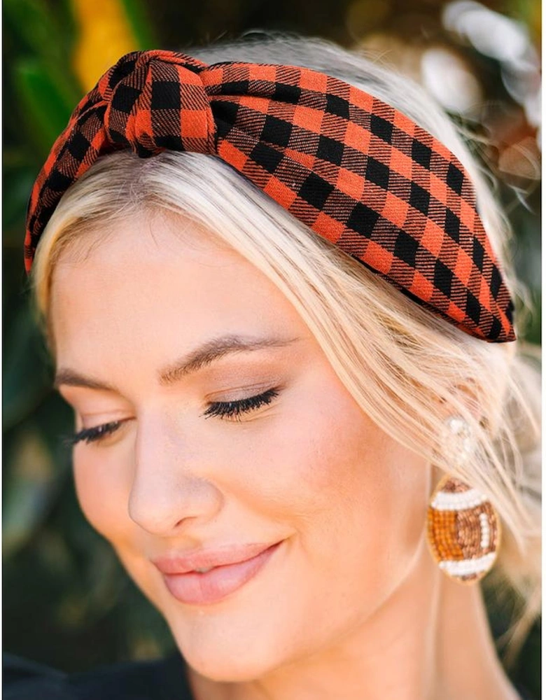 Azura Exchange Orange Halloween Plaid Print Knotted Headband