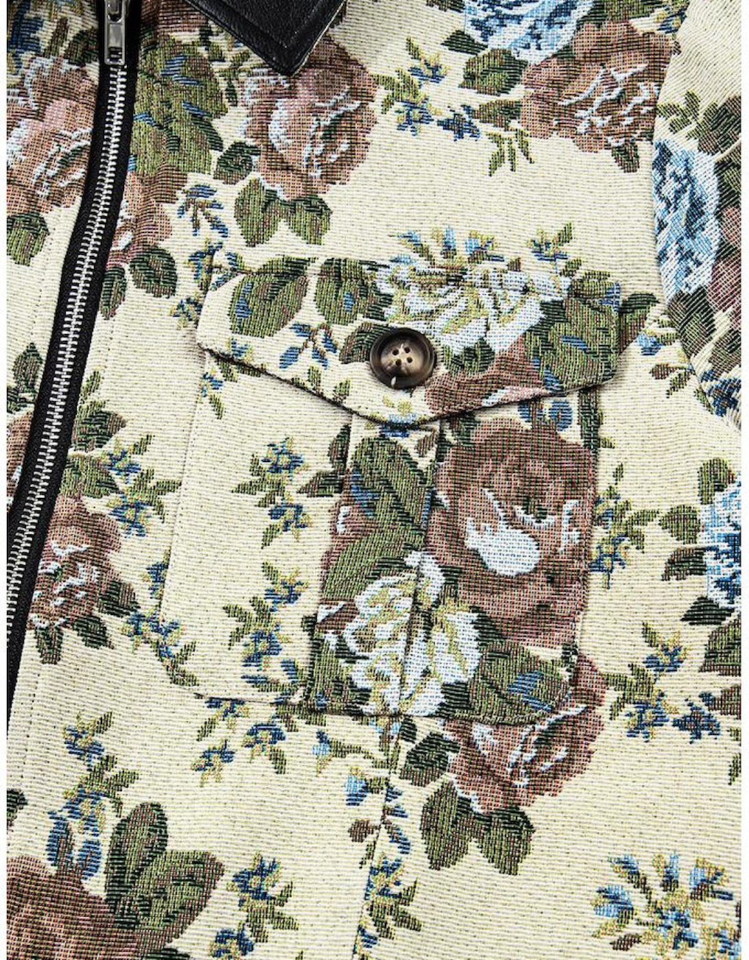 Khaki Floral Print Zip Up Contrast Collared Jacket