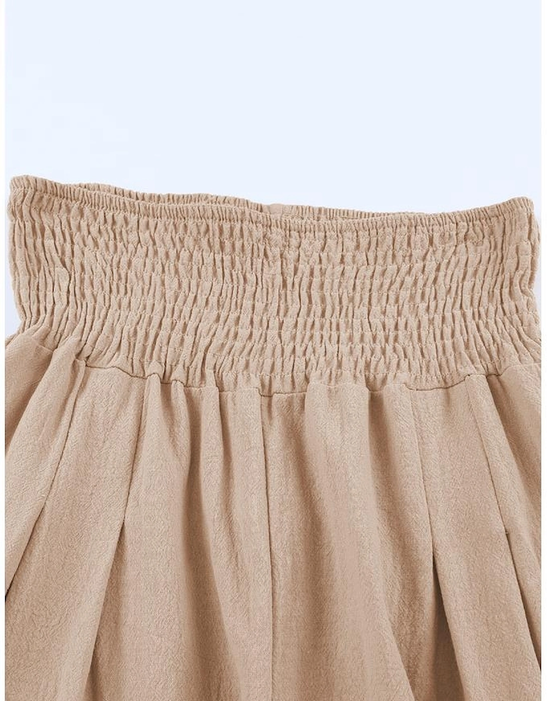 Khaki Smocked Wide Waistband High Waist Wide Leg Pants