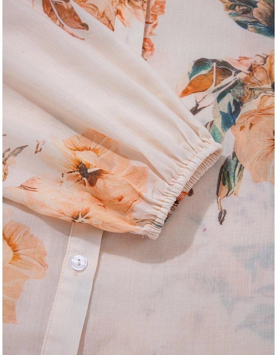Orange Floral Puff Sleeve Lightweight Shirt