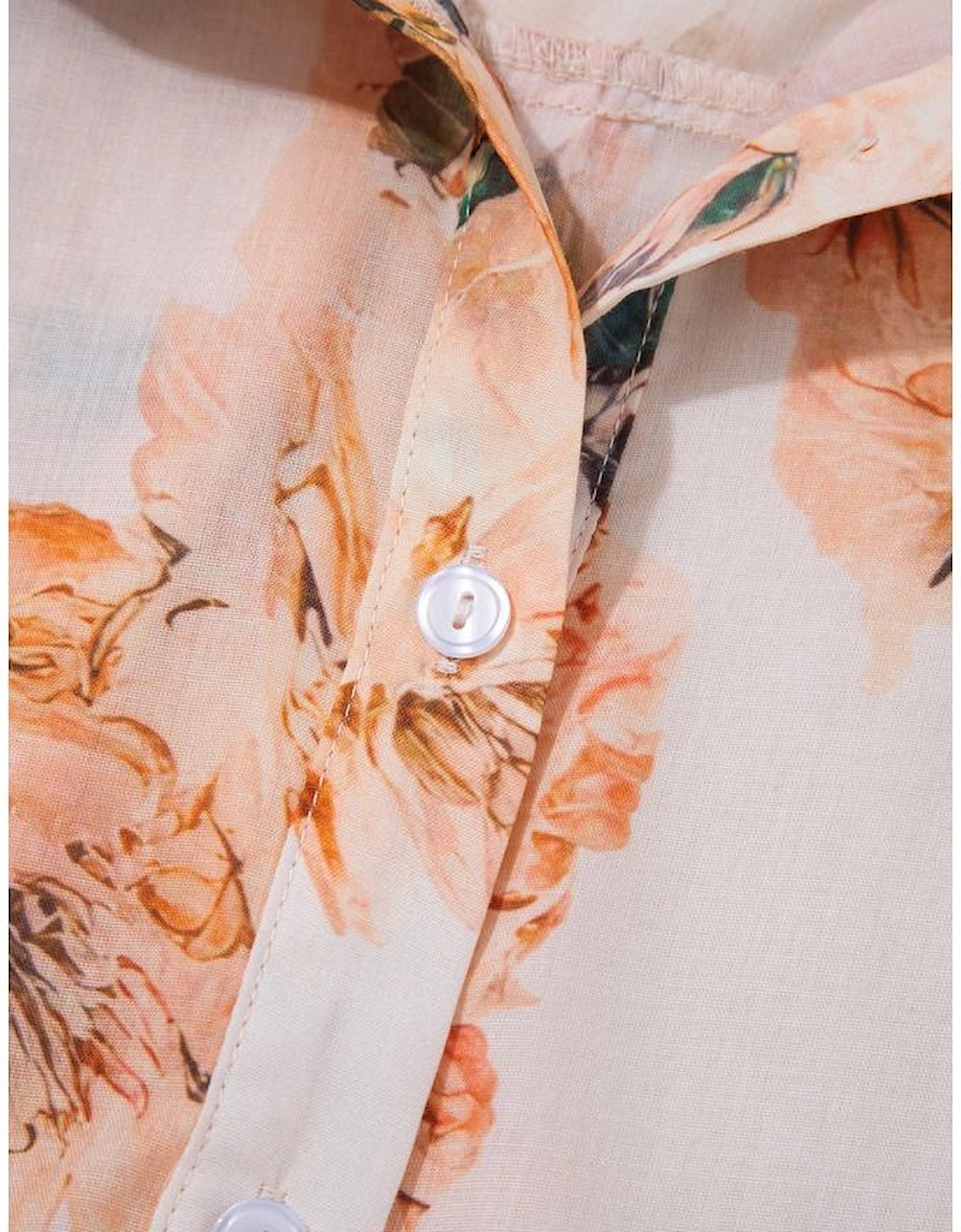 Orange Floral Puff Sleeve Lightweight Shirt