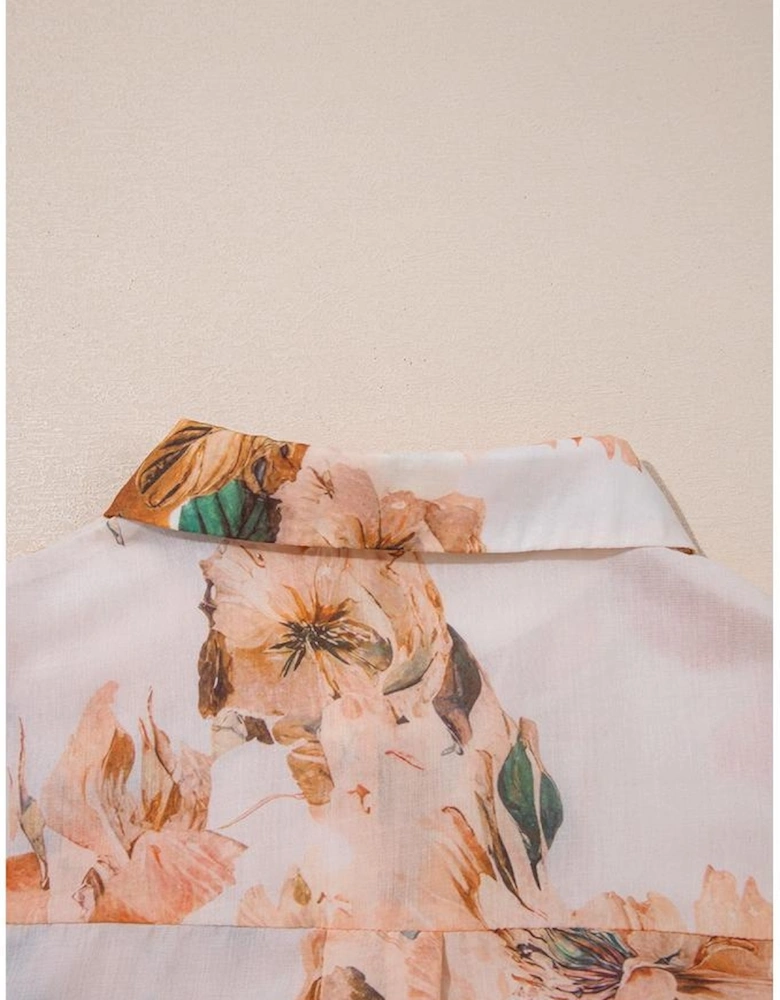 Orange Floral Puff Sleeve Lightweight Shirt