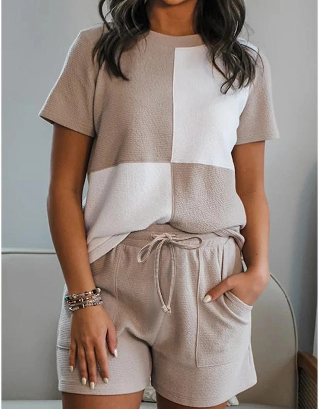 Jet Stream Textured Colorblock Patchwork Tee and Shorts Set